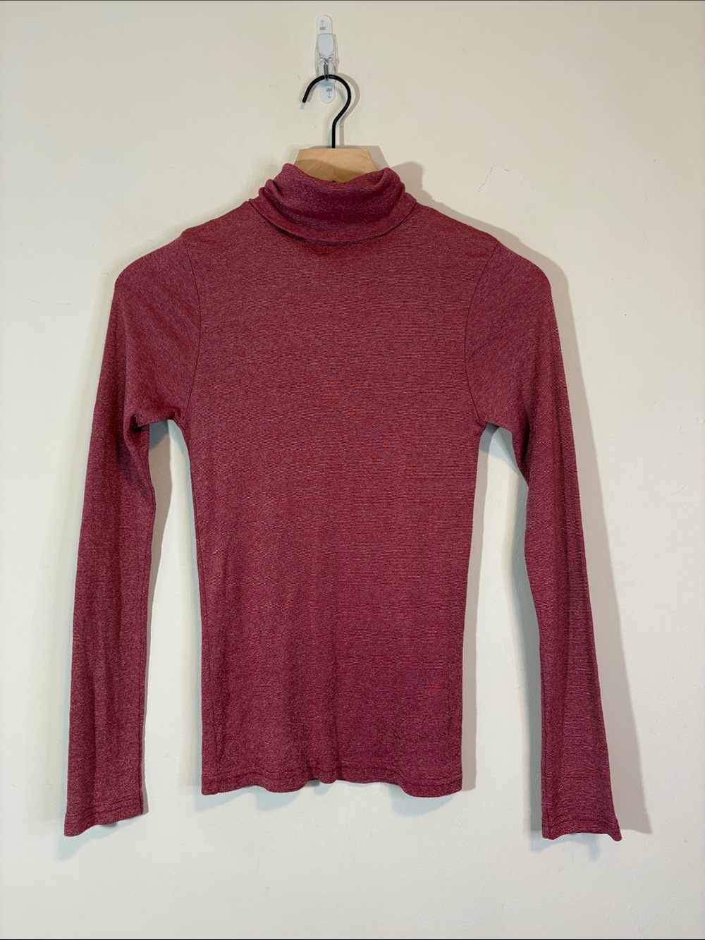 Berry Red Metallic Shimmer Layering Turtleneck Michael Stars Stretch Knit XS/S